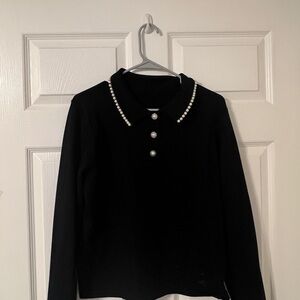 Elegant Black Pearl-Embellished Women's Top